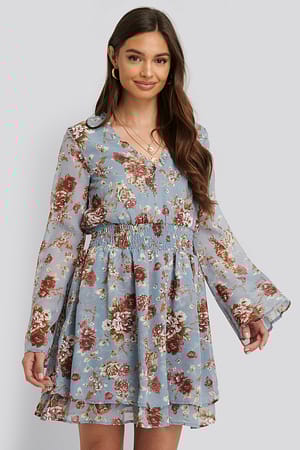 Blue Floral NA-KD Boho Robe froncée
