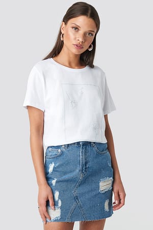 Mid Blue Short Destroyed Denim Skirt
