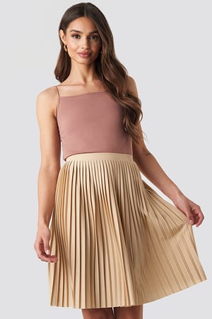 Beige Short Pleated Skirt