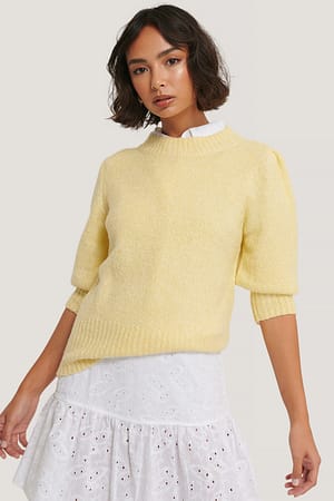 Light Yellow NA-KD Short Puff Sleeve Knitted Sweater