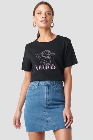 Mid Blue Short Raw Hem Denim Skirt