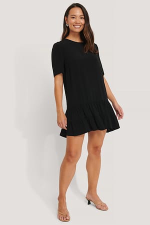 Black NA-KD Boho Robe Mini Volantée À Manches Courtes