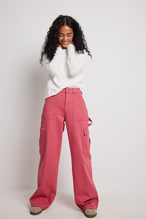 Pink Jean droit avec poches sur les côtés
