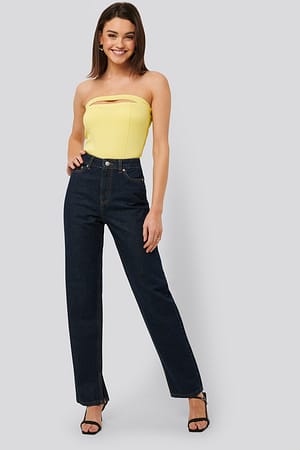 Dark Blue NA-KD Trend Jean Droit Taille Haute
