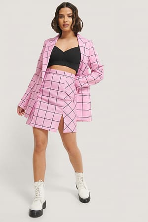 Pink Check NA-KD Jupe Fendue Courte