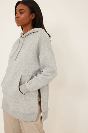 Grey Melange Sweatshirt à capuche surdimensionné avec fente latérale