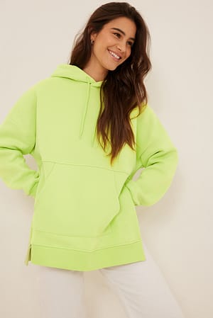 Light Green Sweatshirt à capuche surdimensionné avec fente latérale