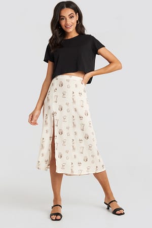 Beige NA-KD Side Split Midi Skirt