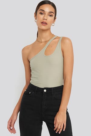 Khaki NA-KD Trend Side Striped Top