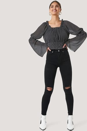 Black Jean slim taille haute déchiré