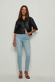 Light Blue Jean slim taille haute à ourlet brut