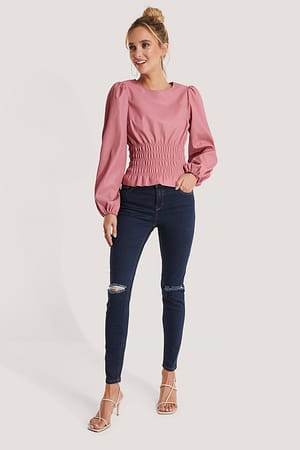 Indigo Blue Jean Slim Déchiré Taille Mi-Haute