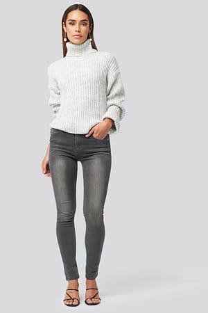 Grey Skinny Mid Waist Jeans