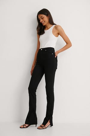 Black Jean slim taille haute bicolore à fente latérale