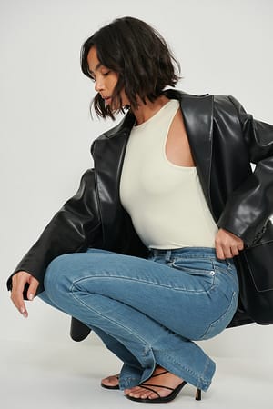 Mid Blue Jean slim taille haute bicolore à fente latérale