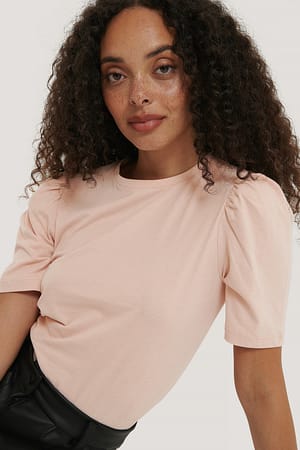 Dusty Light Pink NA-KD Reborn Tee-shirt en coton à manches bouffantes
