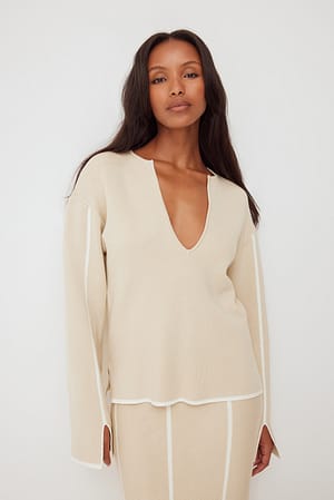 Cream Pull tricoté col en V