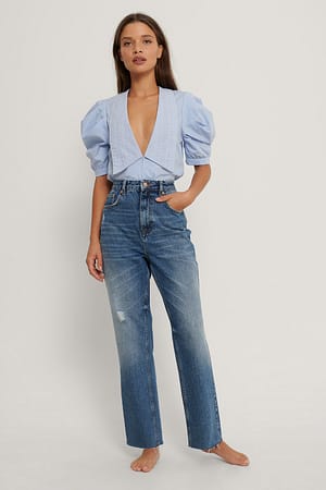 Mid Blue NA-KD Jean Taille Haute Droit