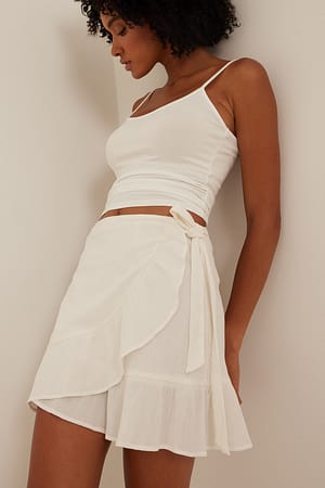 White Jupe portefeuille en coton doux à volants