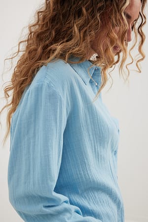 Light Blue Chemise en coton doux à manches longues