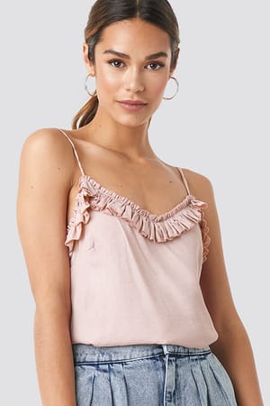 Dusty Pink NA-KD Spagetti Strap Frill Singlet