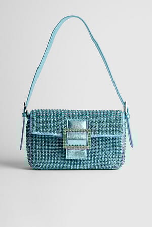 Aqua Blue Sac baguette étincelant avec boucle