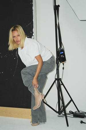 Beige Bottes chaussette étincelantes