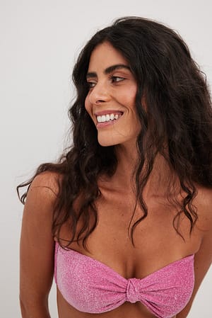 Pink Haut de bikini bandeau étincelant avec nœud