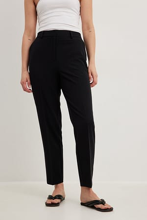 Black Pantalon de costume droit à taille haute et coupe courte