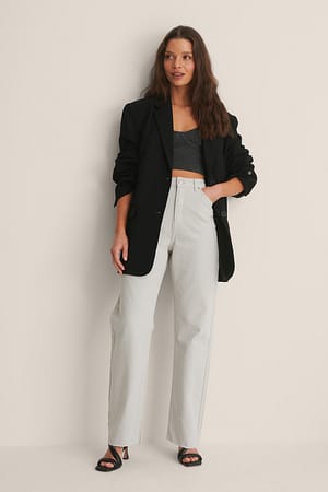 Light Grey NA-KD Trend Jean droit taille haute à ourlet brut
