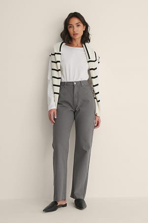 Dark Grey NA-KD Trend Jean droit taille haute à ourlet brut