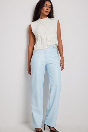 Ice Blue Straight PU Pants