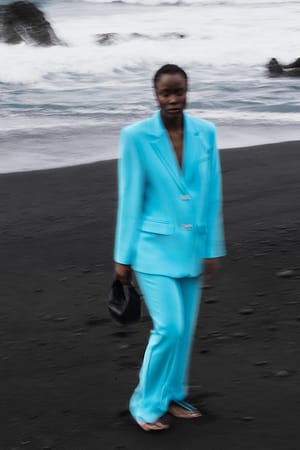 Blue Pantalon droit fendu sur le côté