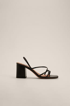Black Strappy Snake Block Heels