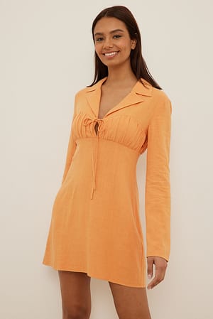 Orange Robe mini en lin mélangé