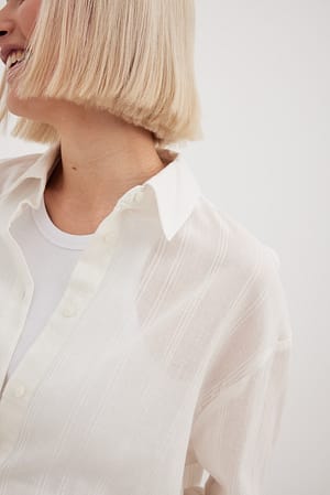 White Chemise rayée à manches longues