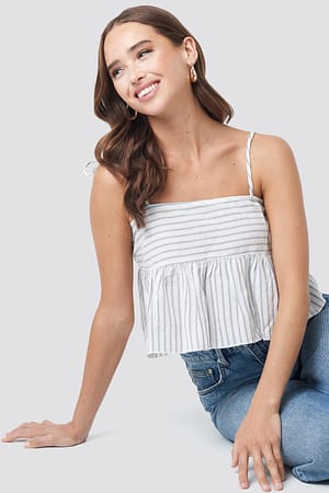 Stripe Print NA-KD Stripe Linen Blend Ruffle Cami Top