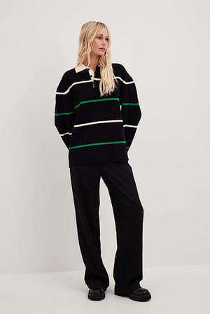 Black Pull en maille à rayures avec col