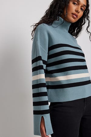 Blue Grey Pull oversize à rayures