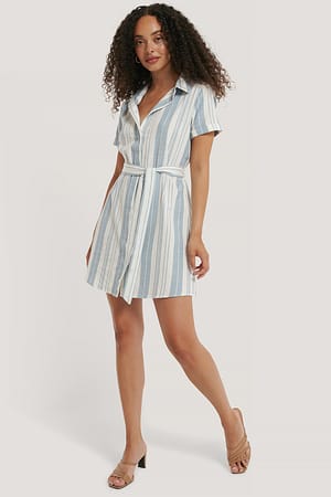 Blue/White Stripe Robe À Nouer À La Taille