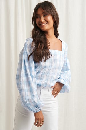 Blue/White NA-KD Boho Structure Check Blouse