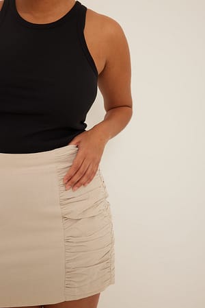 Cream Structured Gathered Sides Mini Skirt