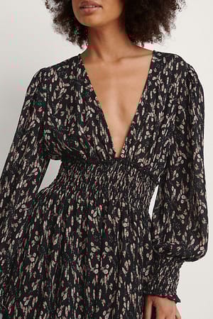 Black Pink Robe Structurée À Taille Smockée
