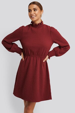 Dark Red Structured Smock Detail Dress