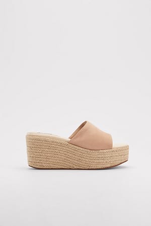 Beige Suede Flatform Sandals