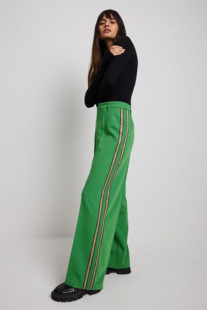 Green Pantalon de costume à bandes latérales