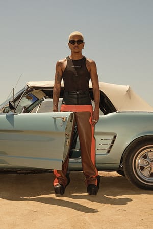 Colorblock Pantalon en simili cuir à motif ondulé