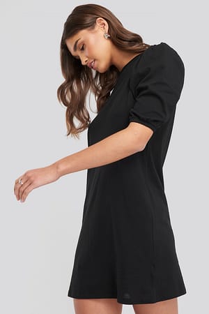 Black T-shirt Puff Sleeve Dress