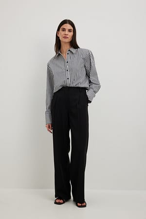Black Pantalon habillé à plis et taille mi-haute
