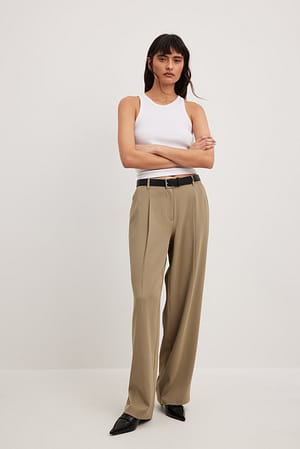 Vintage Olive Pantalon habillé à plis et taille mi-haute